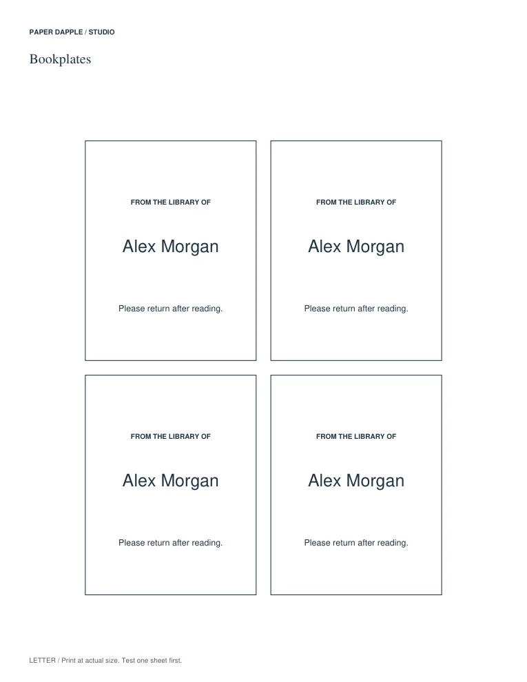 Actual generated Studio example for Bookplate maker