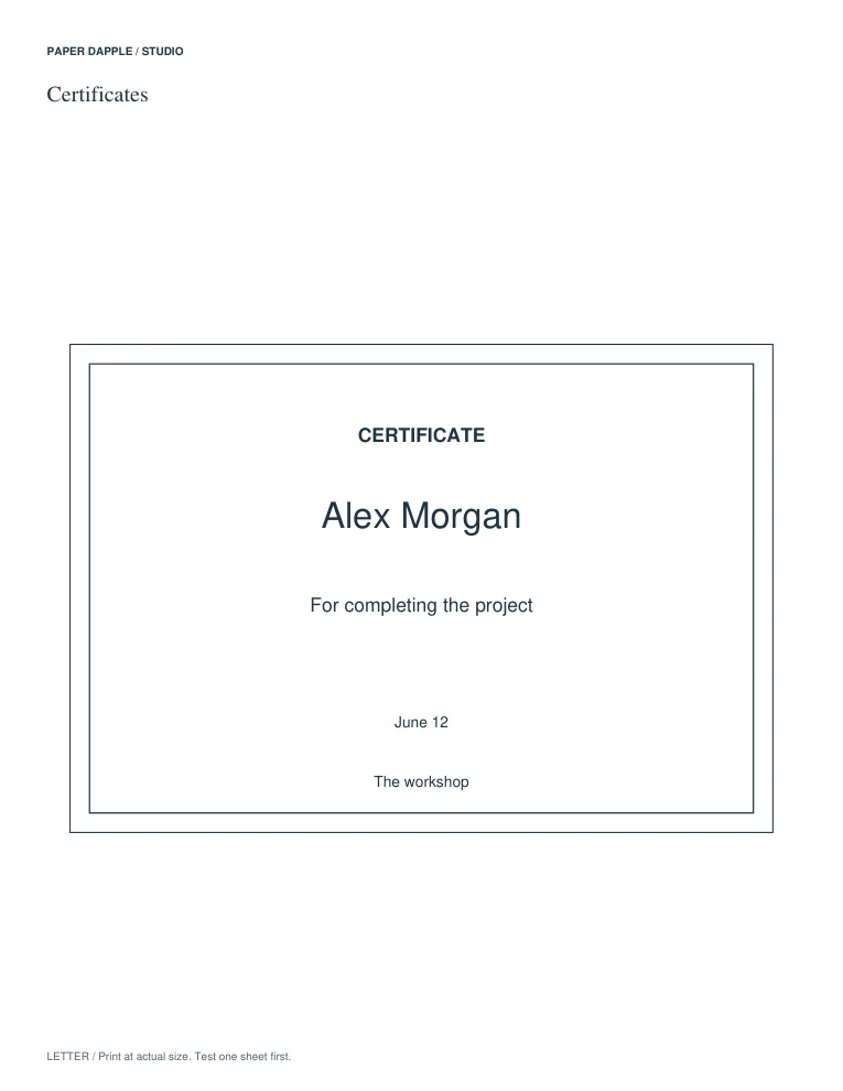 Actual generated Studio example for Simple certificate maker