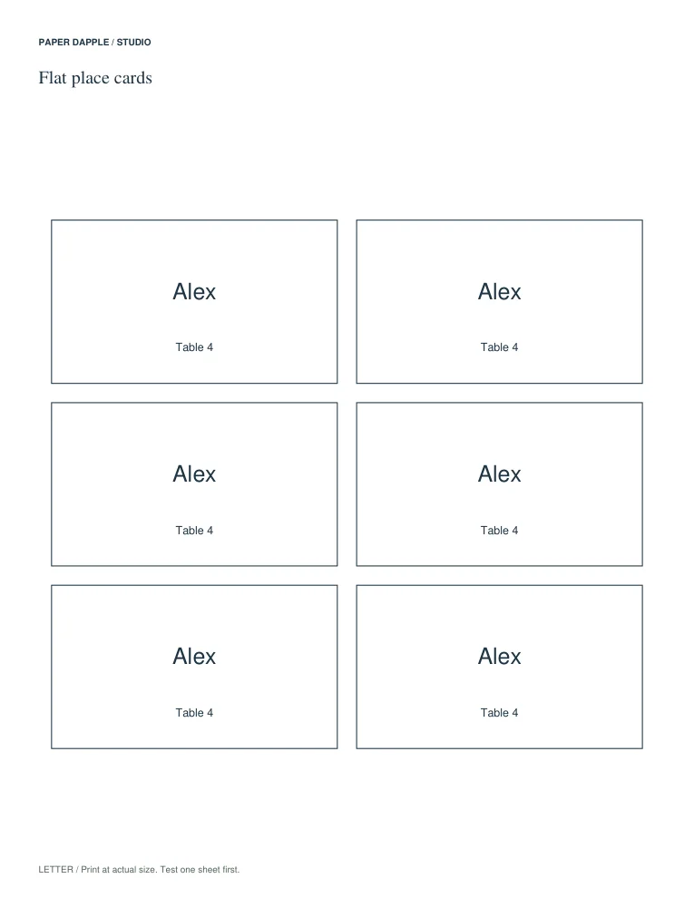 Actual generated Studio example for Flat place card maker