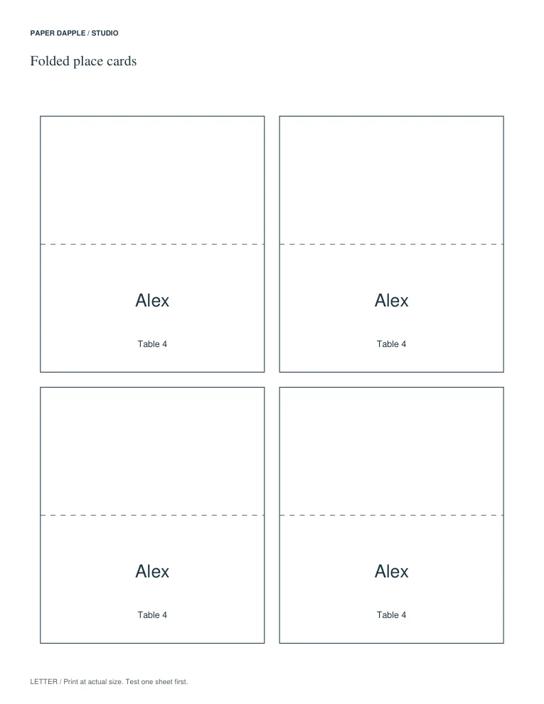 Actual generated Studio example for Folded place card maker
