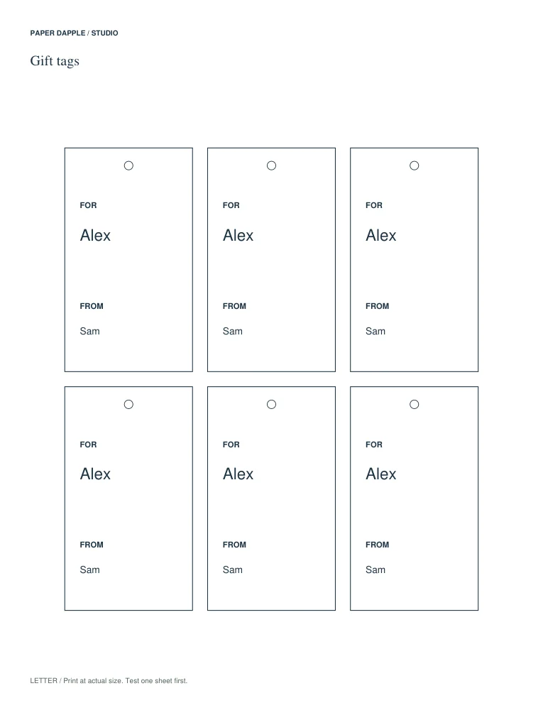 Actual generated Studio example for Personalized gift tag maker