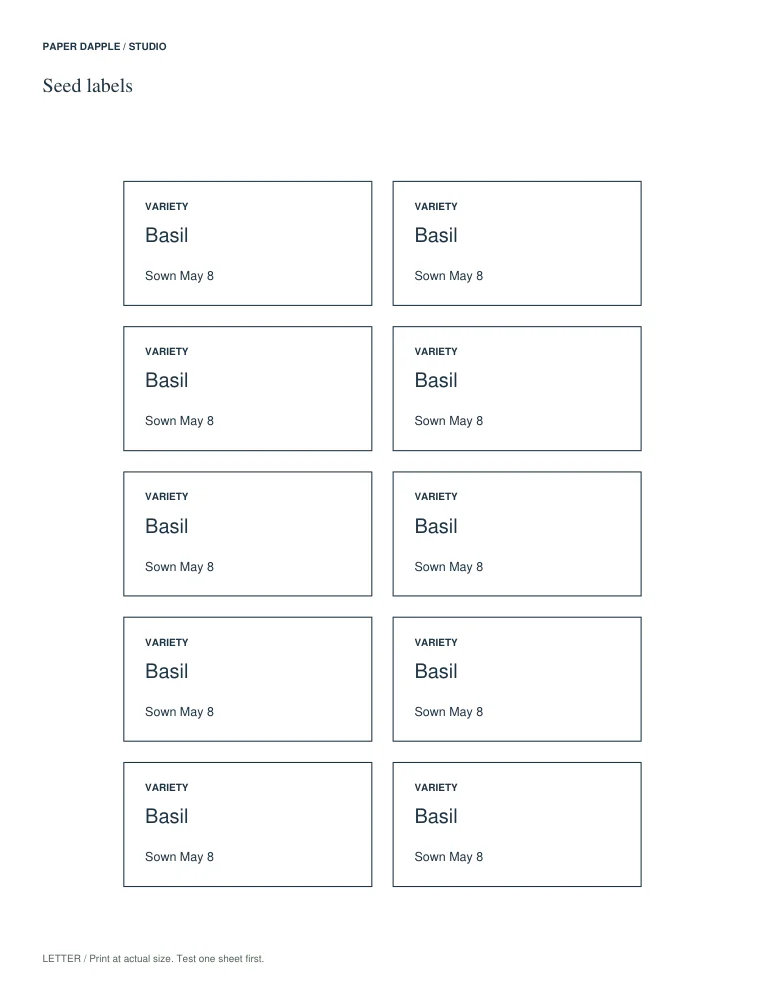 Actual generated Studio example for Seed label maker