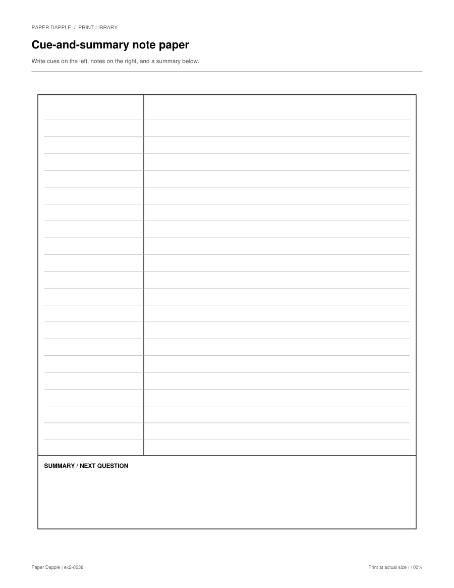 Preview of Cue-and-summary note paper