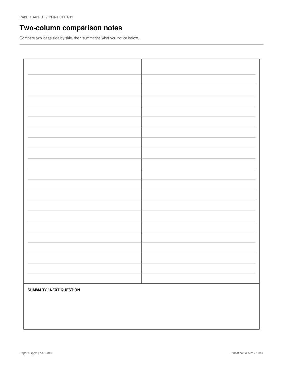 Preview of Two-column comparison notes