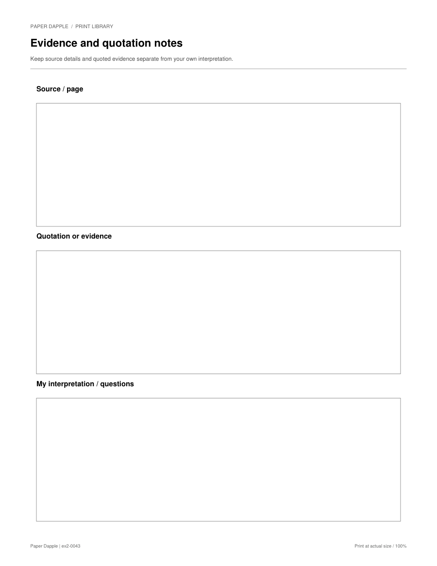 Preview of Evidence and quotation notes