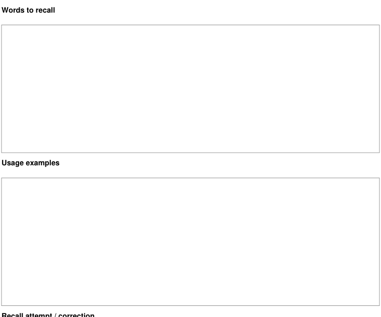 Preview of Vocabulary recall and example notes
