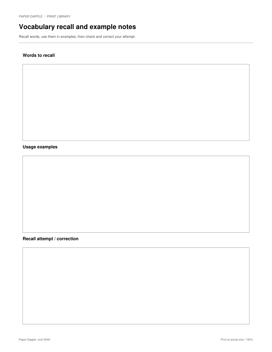 Preview of Vocabulary recall and example notes