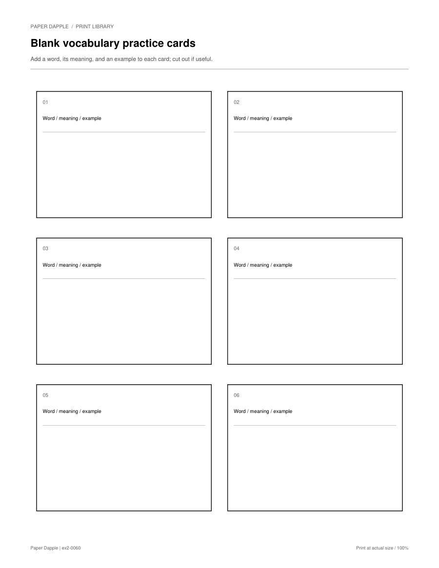 Preview of Blank vocabulary practice cards