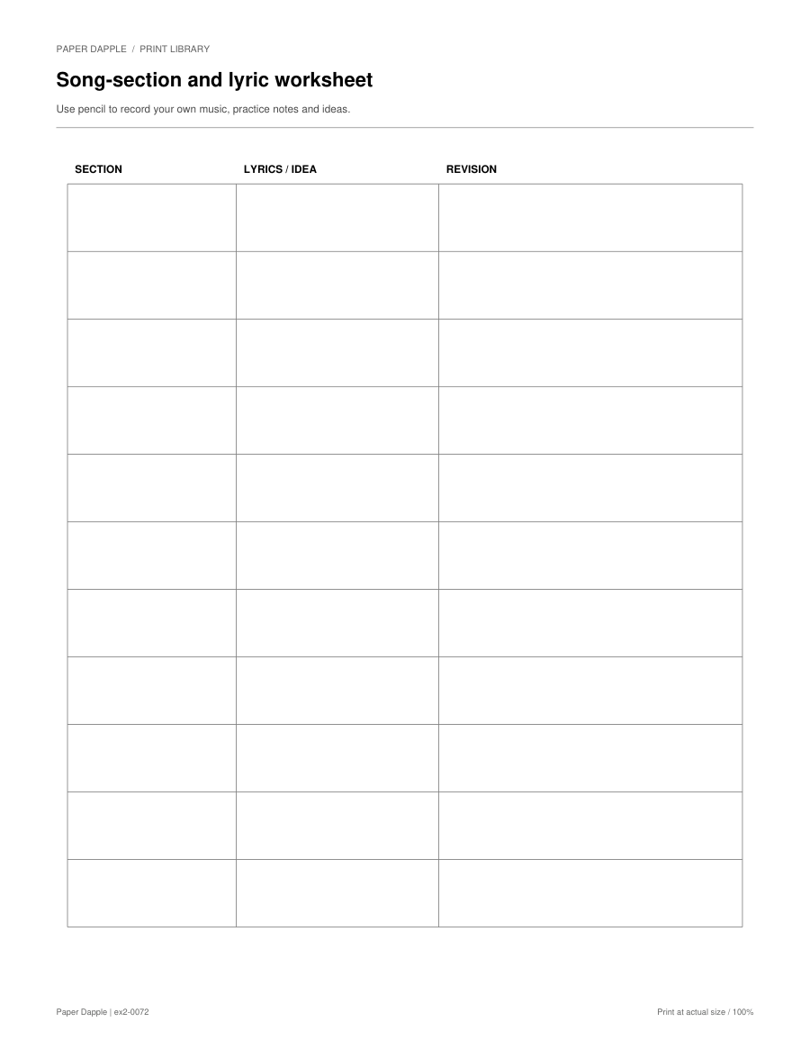 Preview of Song-section and lyric worksheet