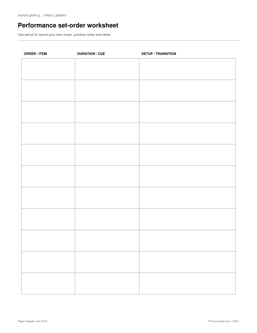 Preview of Performance set-order worksheet