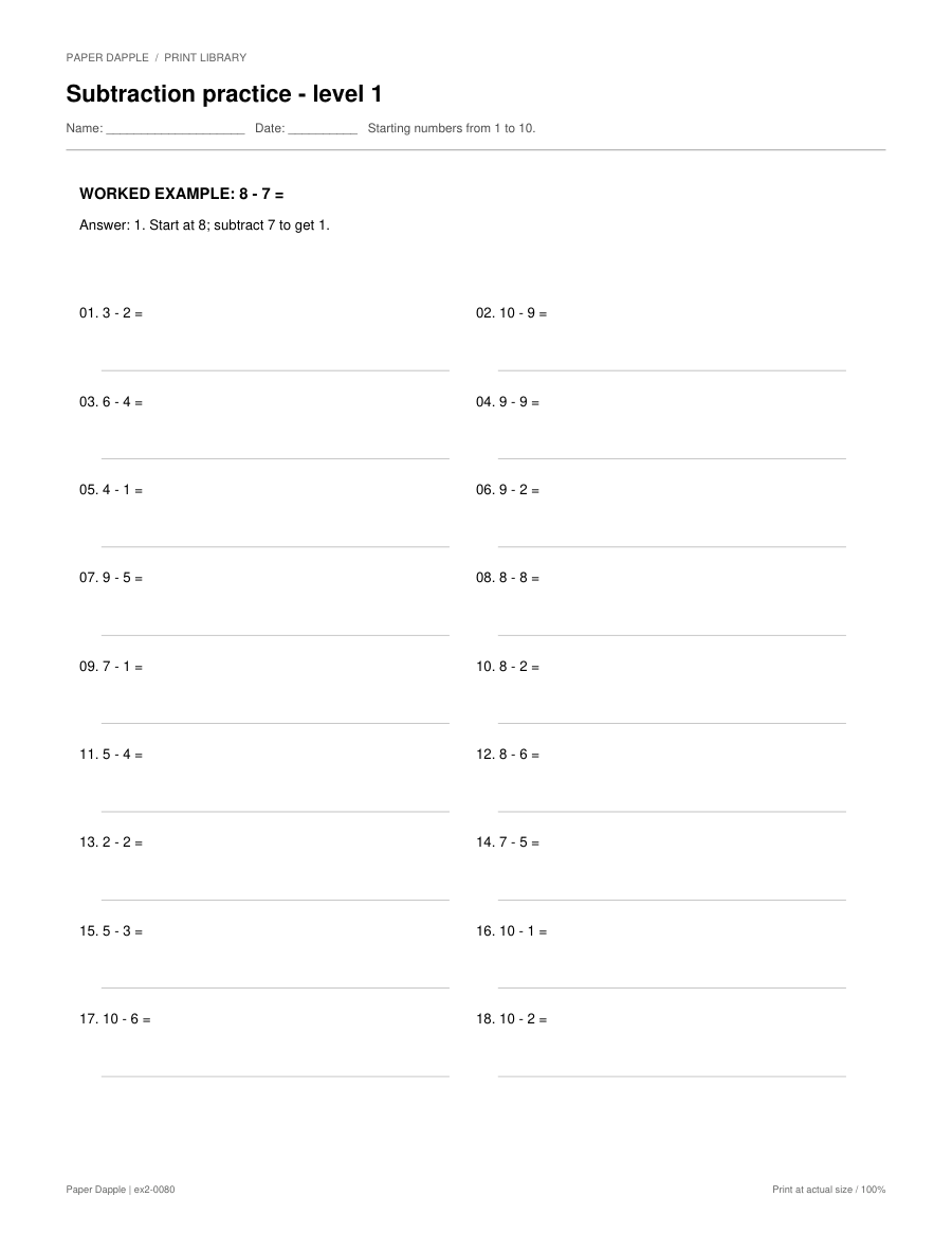 Preview of Subtraction practice worksheets