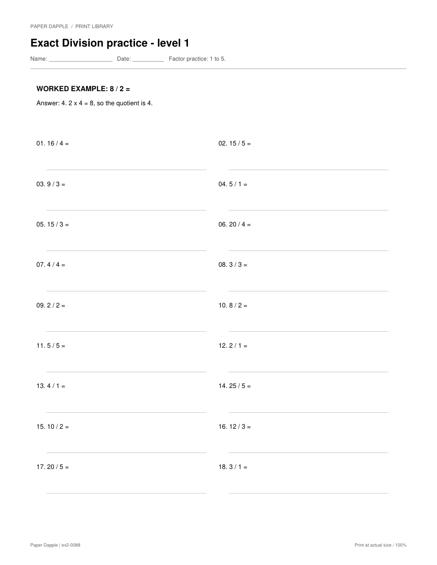 Preview of Exact Division practice worksheets