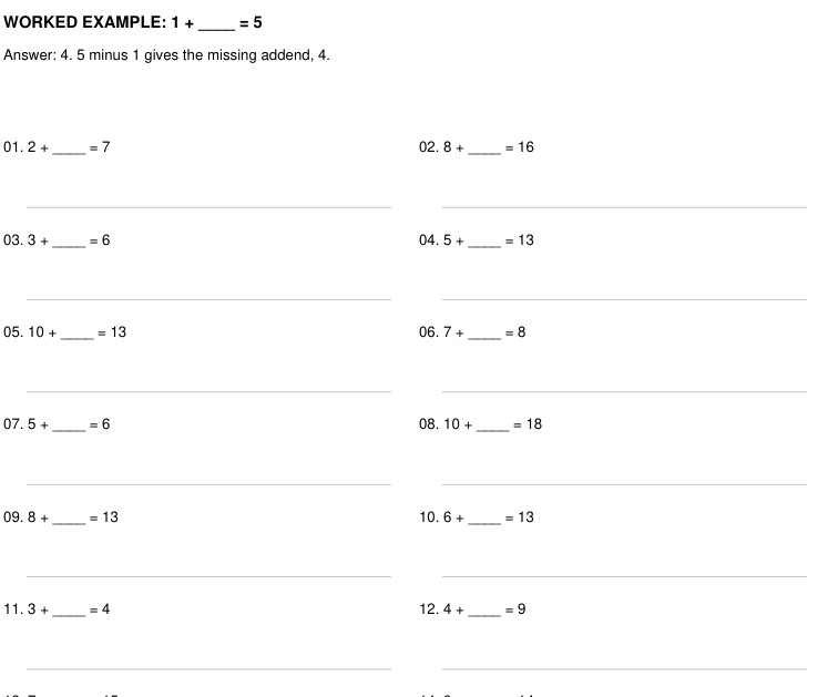 Preview of Missing Addends practice worksheets