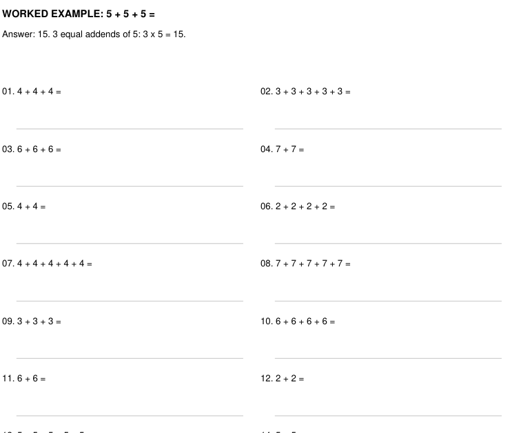 Preview of Repeated Addition practice worksheets