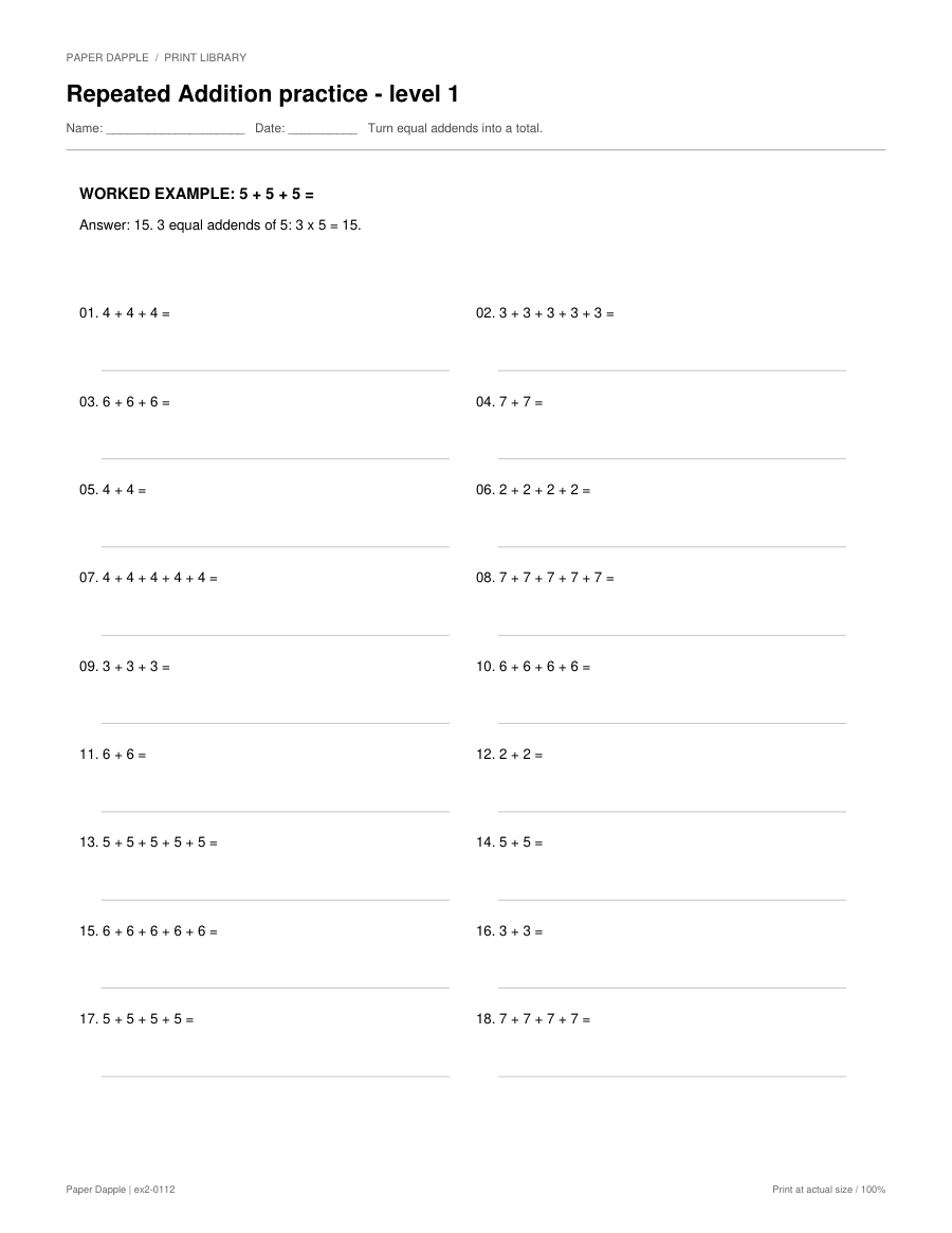 Preview of Repeated Addition practice worksheets