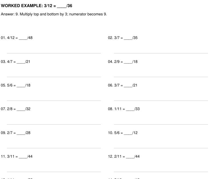 Preview of Equivalent Fractions practice worksheets