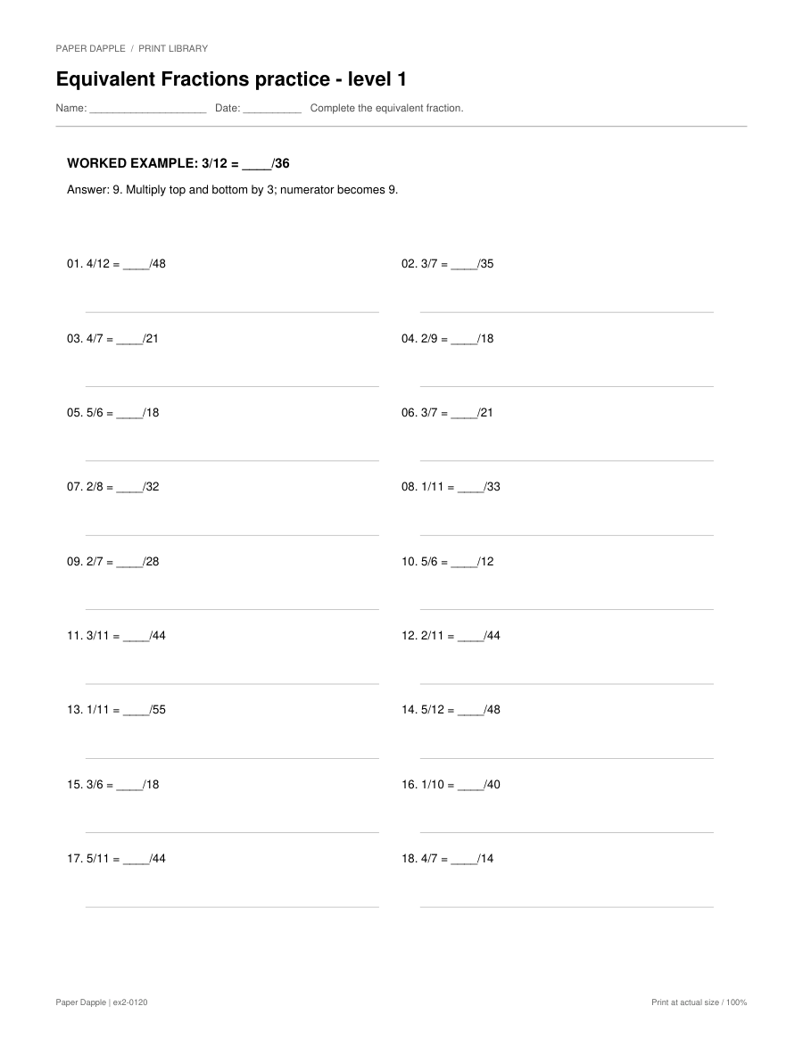 Preview of Equivalent Fractions practice worksheets