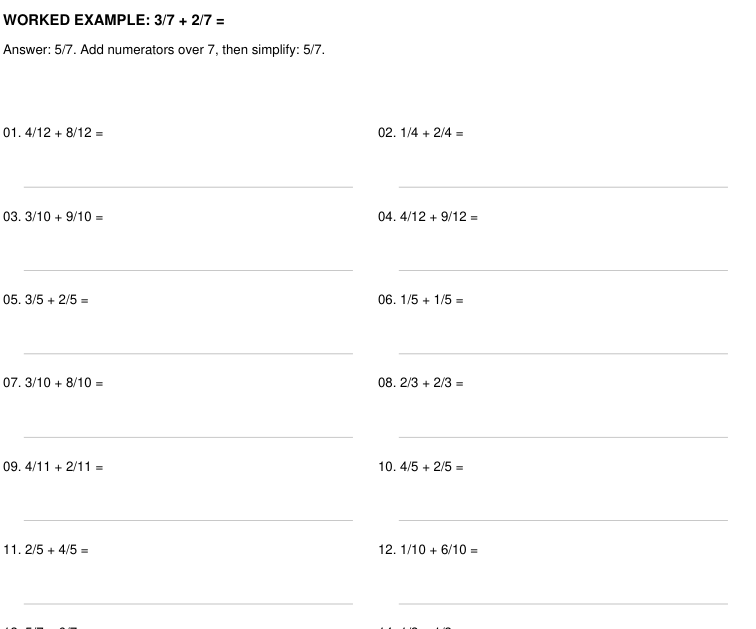 Preview of Fraction Addition practice worksheets