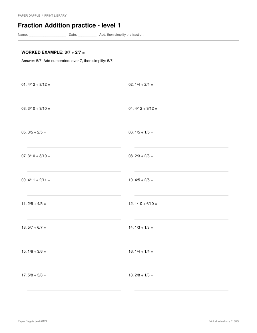 Preview of Fraction Addition practice worksheets