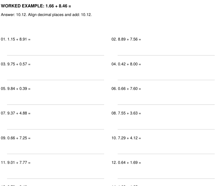 Preview of Decimal Addition practice worksheets