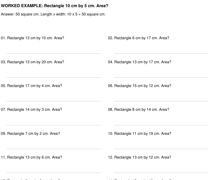 Preview of Rectangle Area practice worksheets