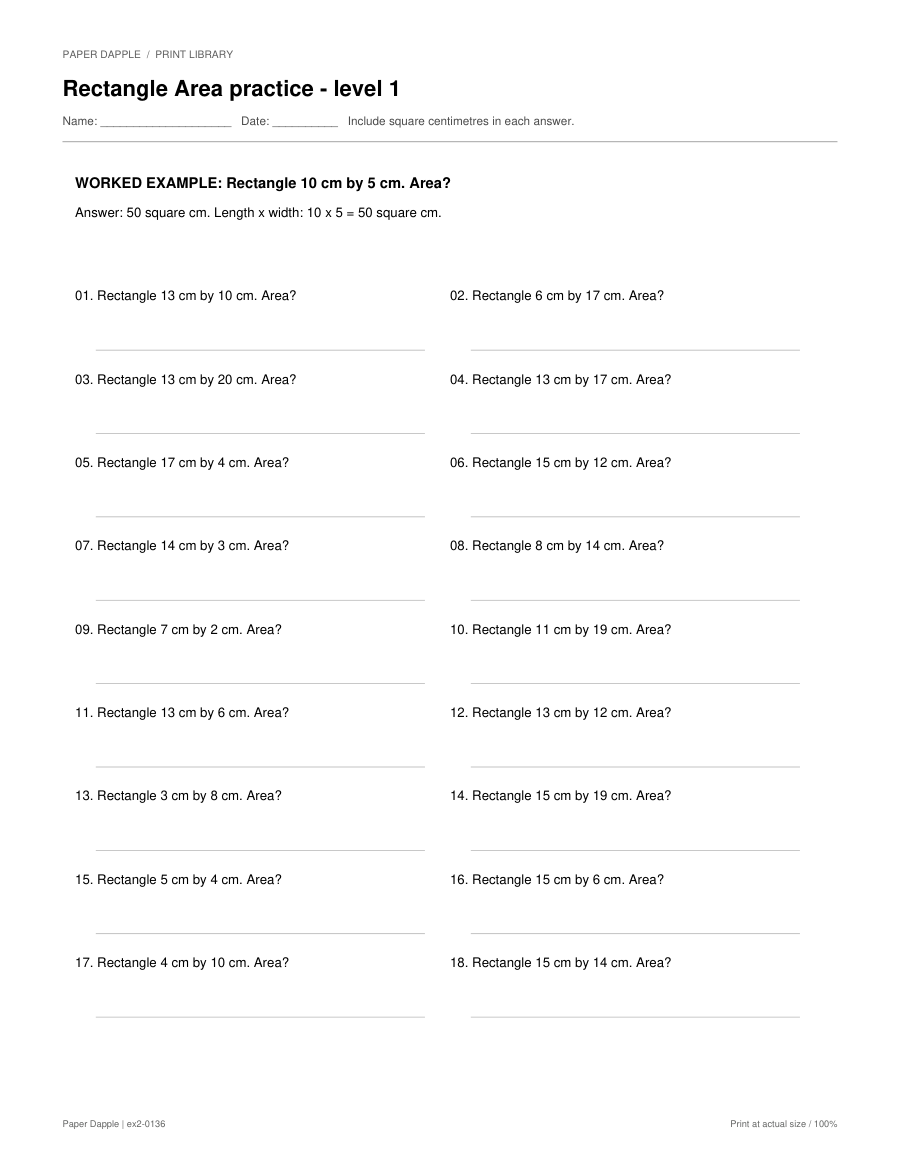 Preview of Rectangle Area practice worksheets