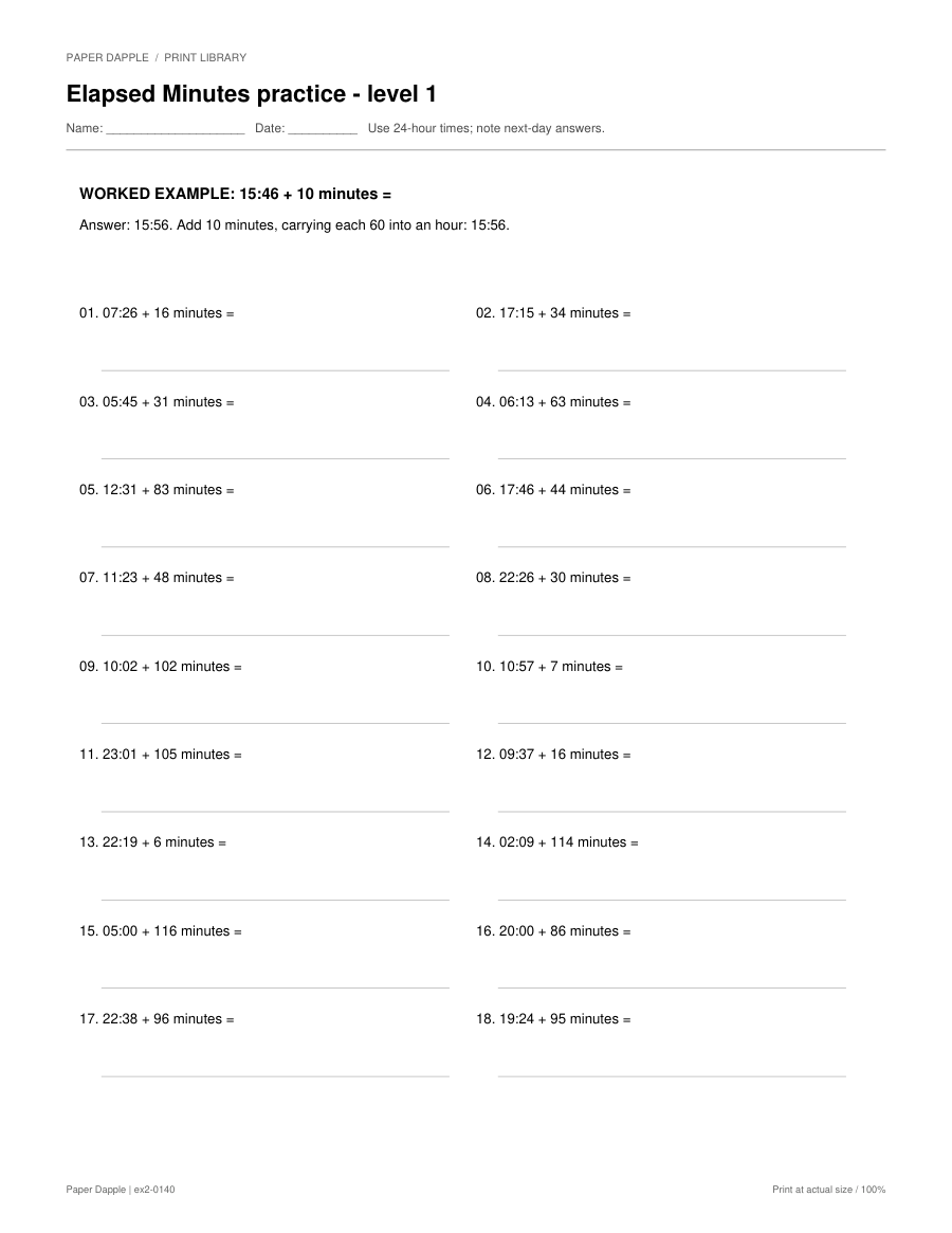 Preview of Elapsed Minutes practice worksheets