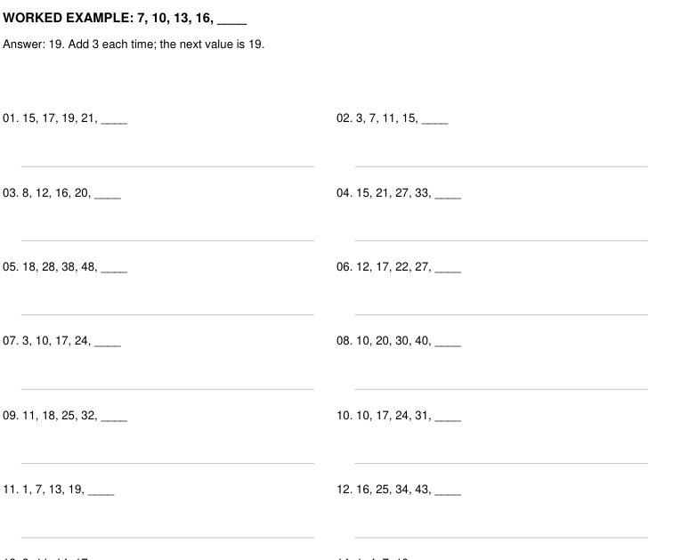 Preview of Number Sequences practice worksheets