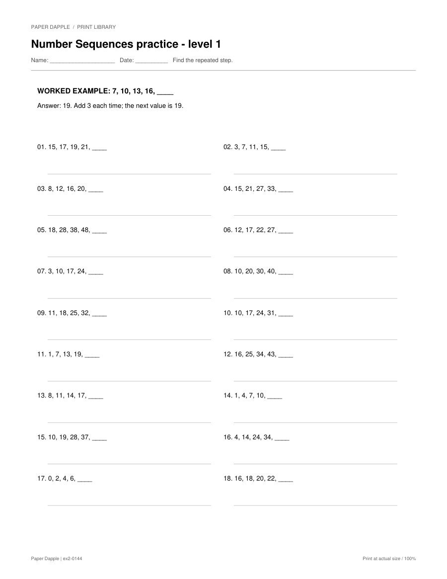 Preview of Number Sequences practice worksheets