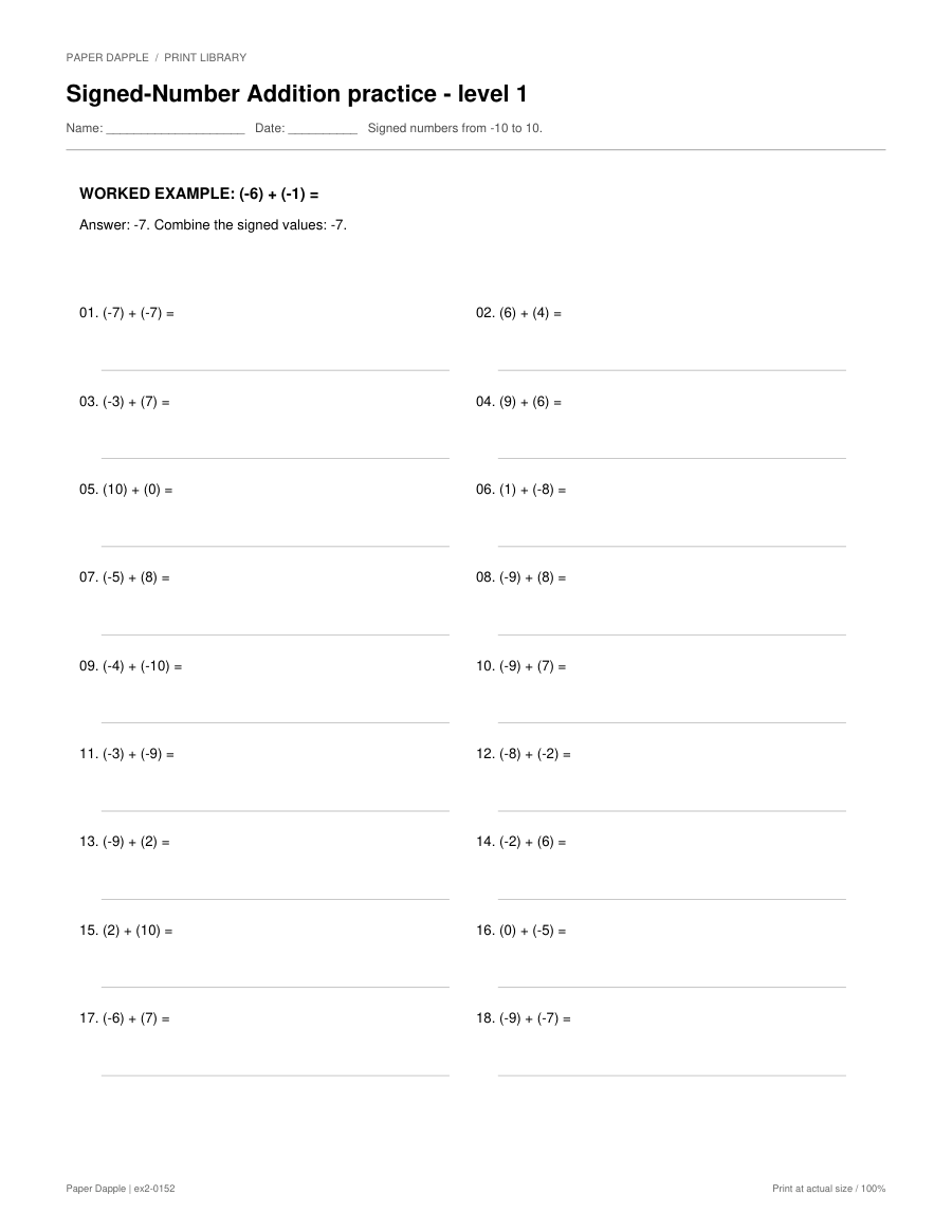 Preview of Signed-Number Addition practice worksheets