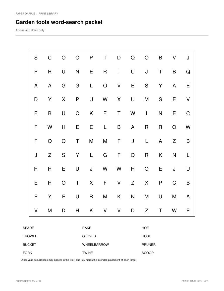 Preview of Garden tools word-search packet