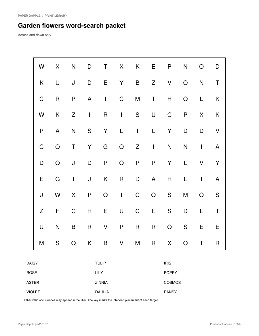 Preview of Garden flowers word-search packet