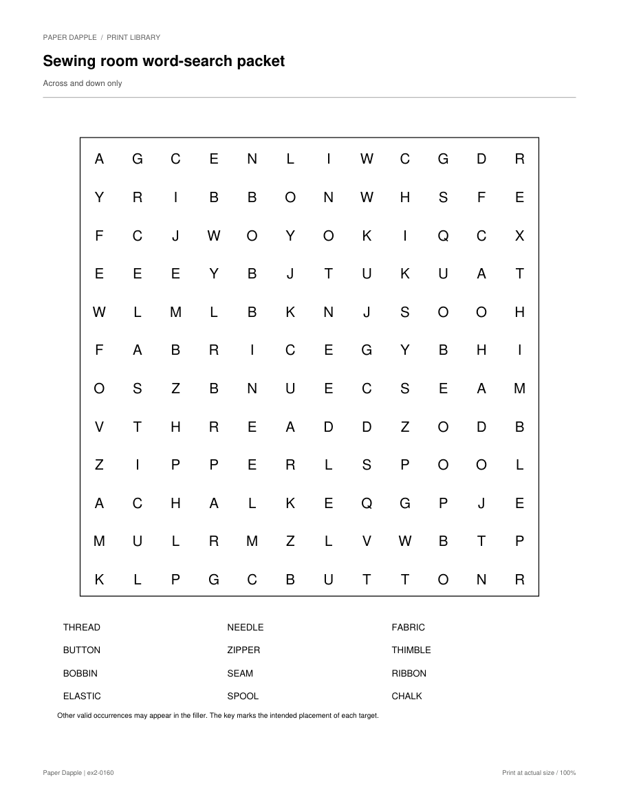 Preview of Sewing room word-search packet