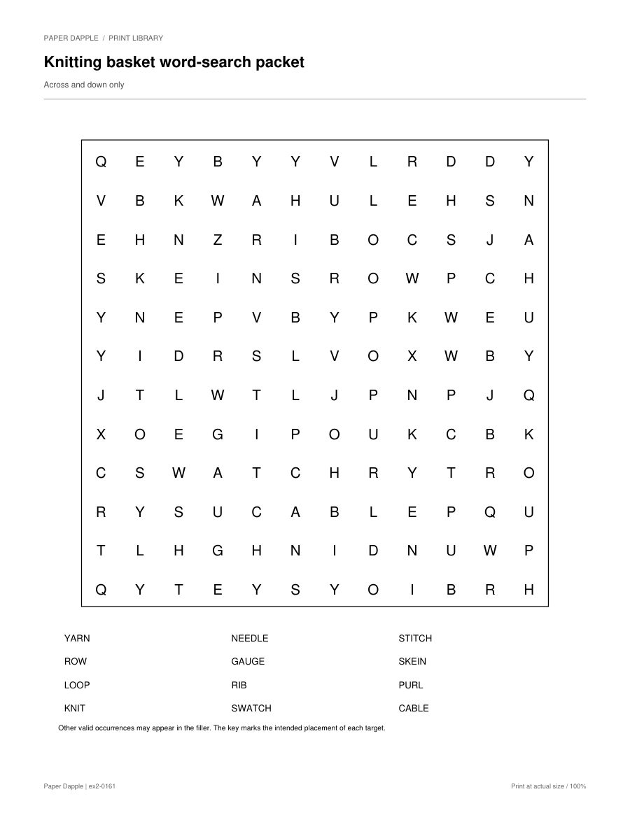 Preview of Knitting basket word-search packet