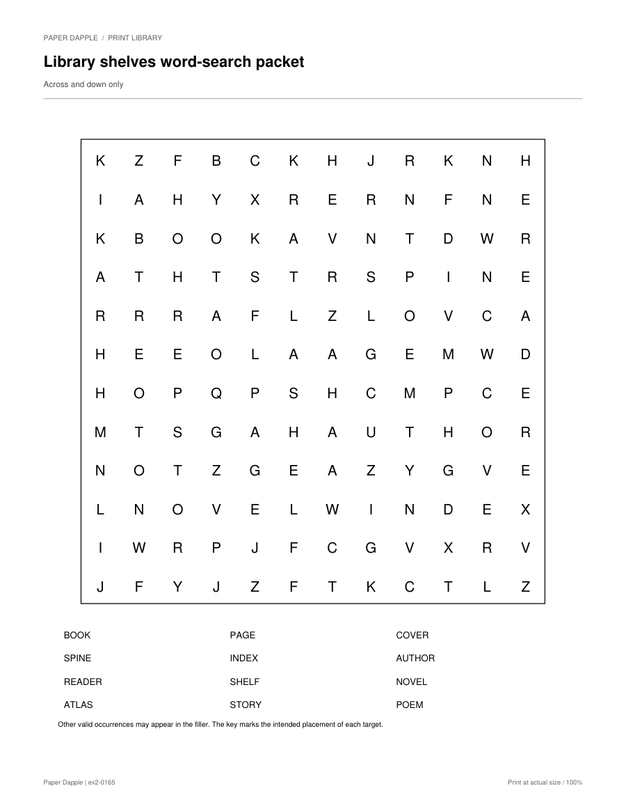 Preview of Library shelves word-search packet