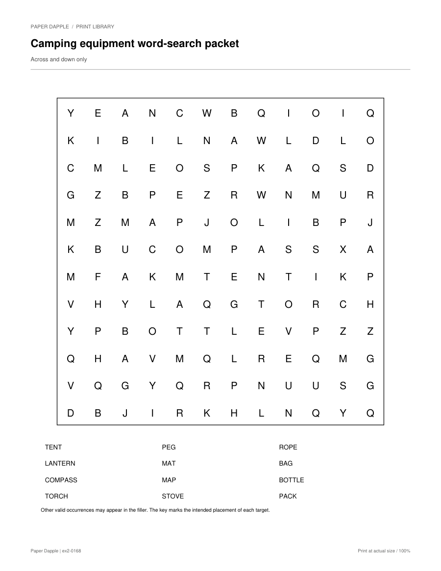 Preview of Camping equipment word-search packet