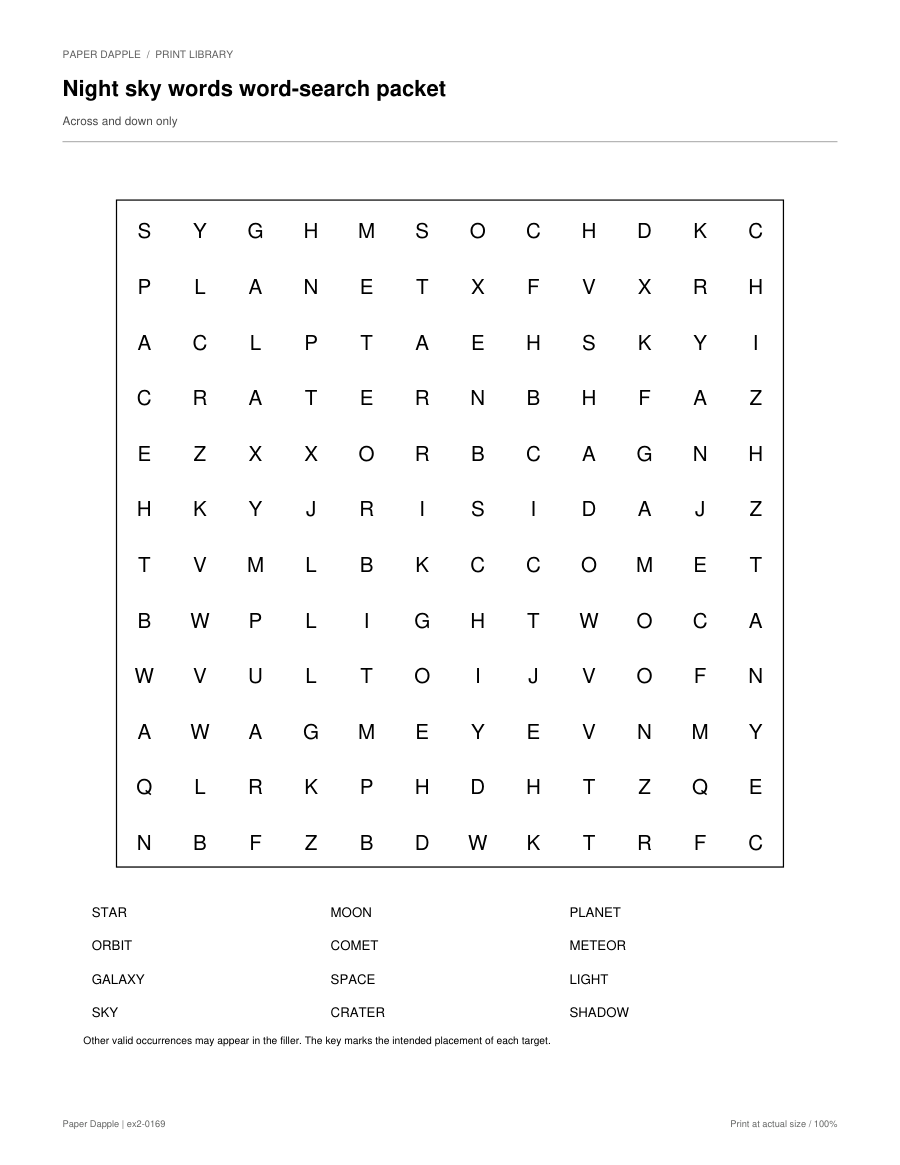 Preview of Night sky words word-search packet