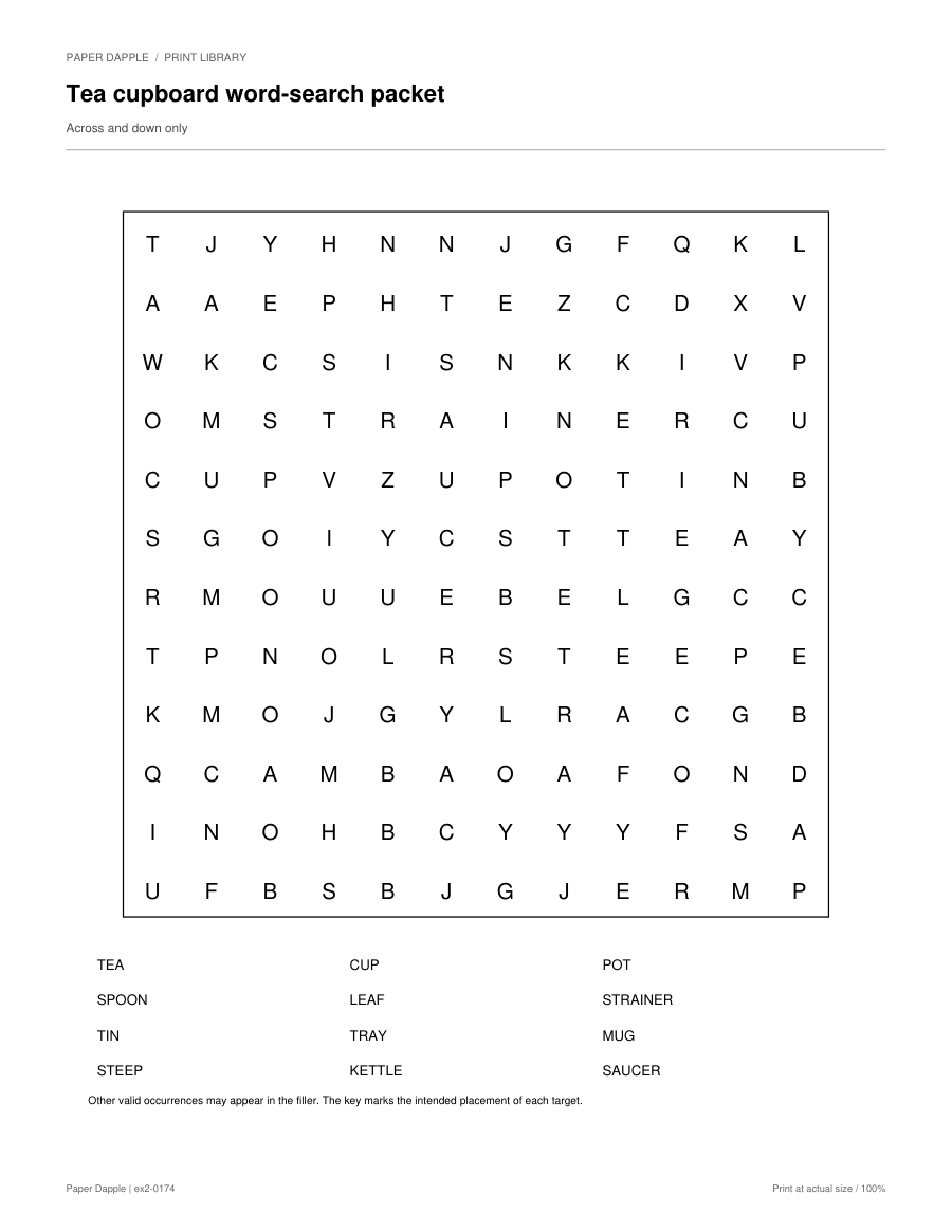 Preview of Tea cupboard word-search packet