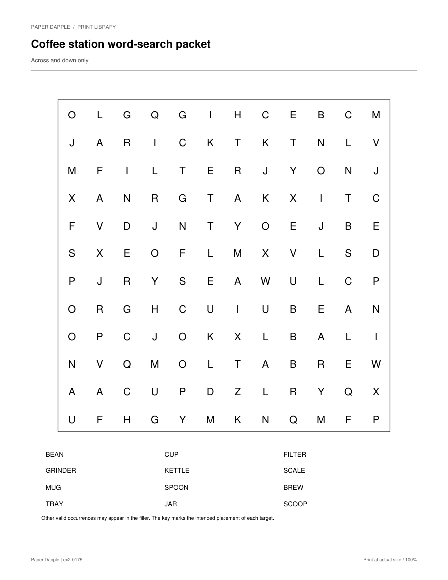 Preview of Coffee station word-search packet