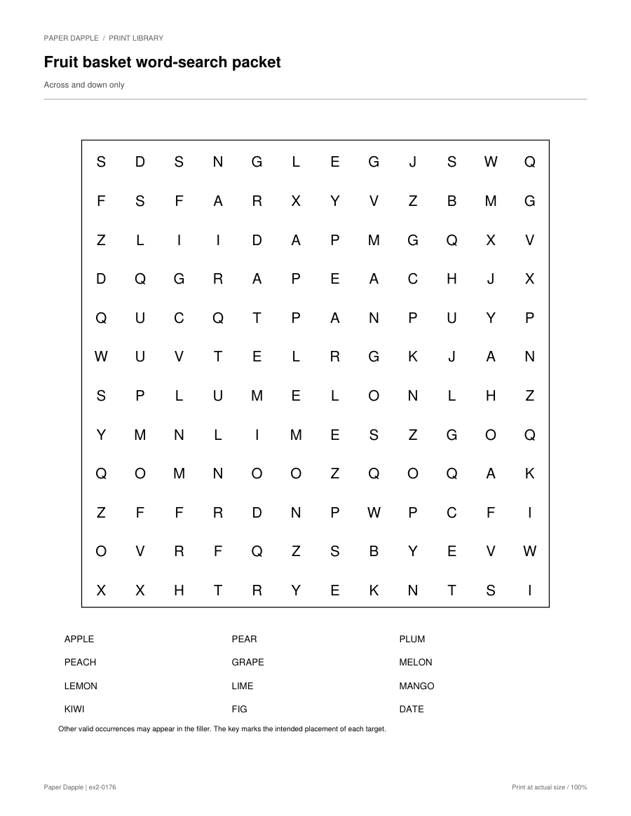 Preview of Fruit basket word-search packet
