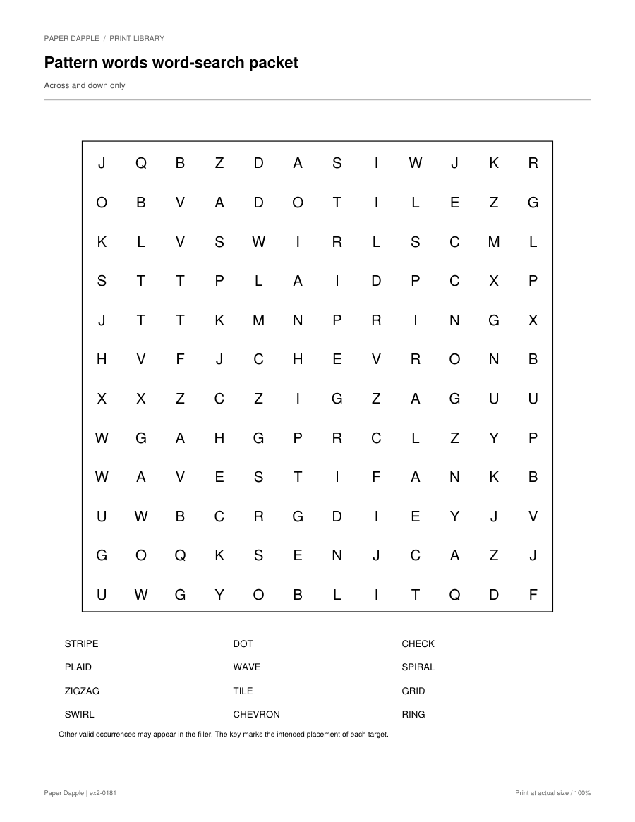 Preview of Pattern words word-search packet