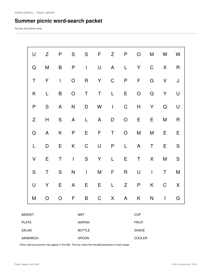Preview of Summer picnic word-search packet