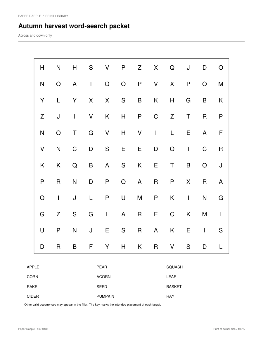 Preview of Autumn harvest word-search packet