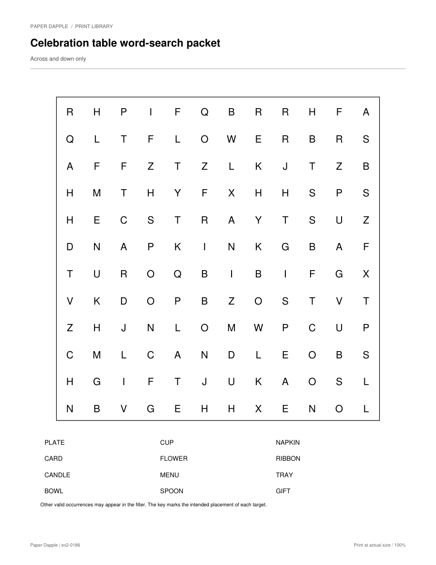 Preview of Celebration table word-search packet