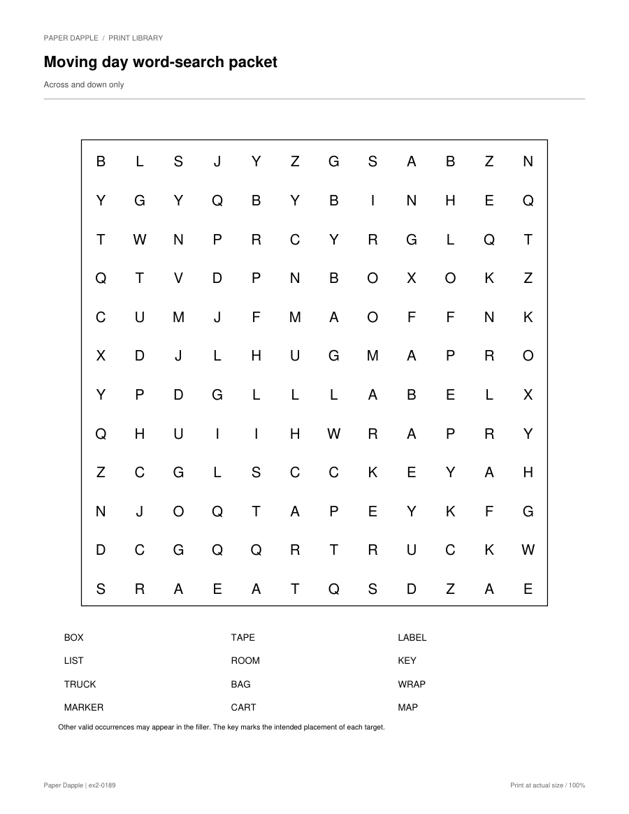 Preview of Moving day word-search packet