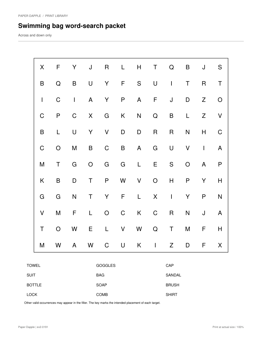 Preview of Swimming bag word-search packet