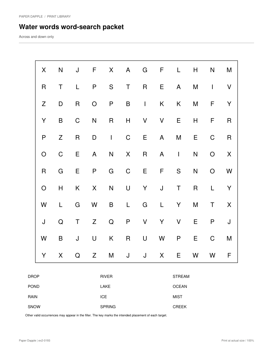 Preview of Water words word-search packet