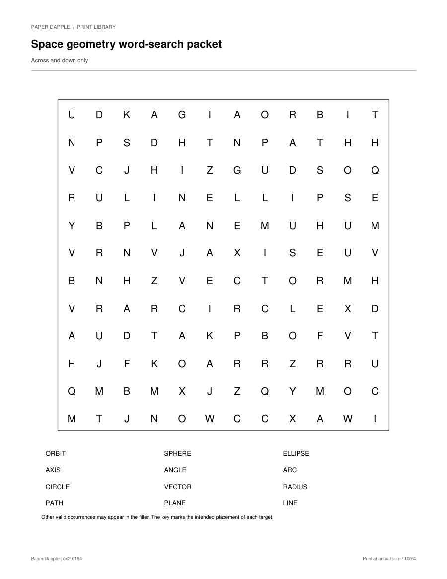 Preview of Space geometry word-search packet