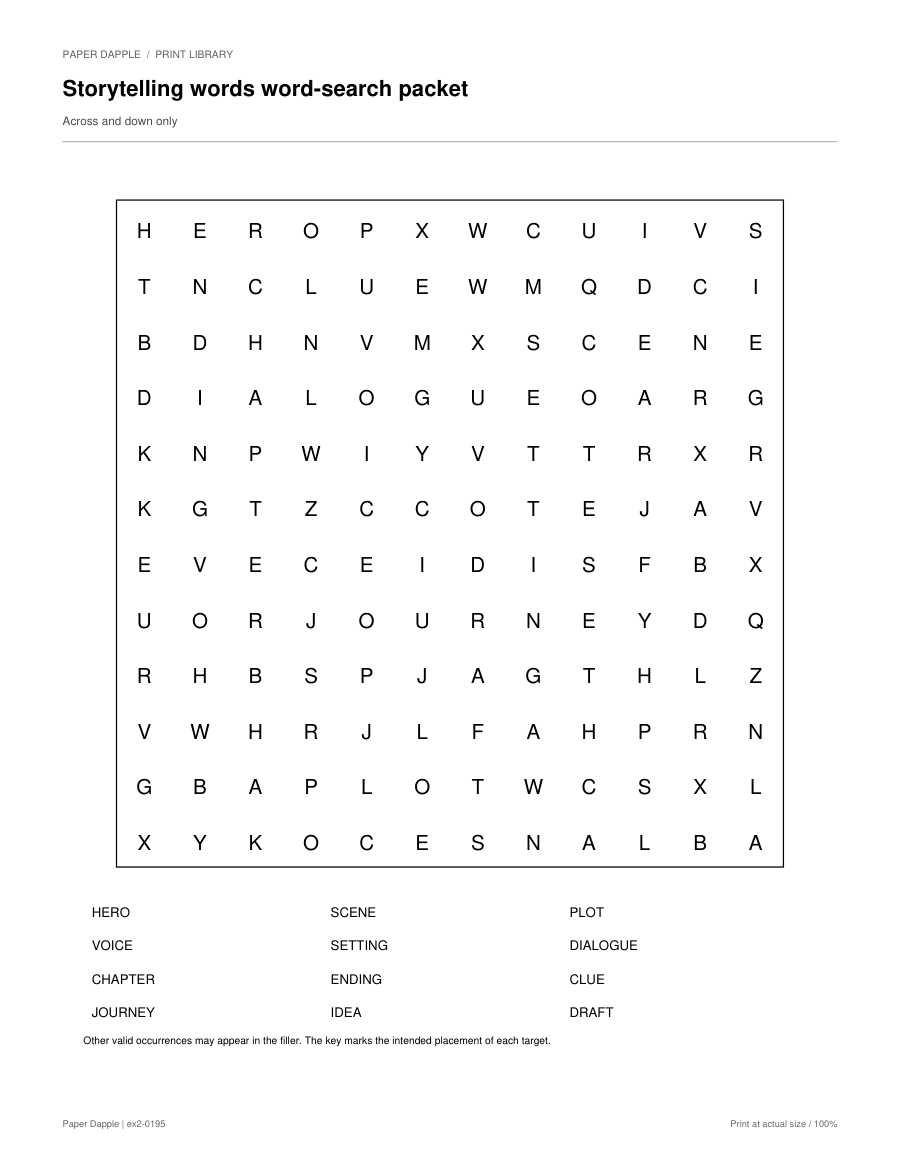Preview of Storytelling words word-search packet