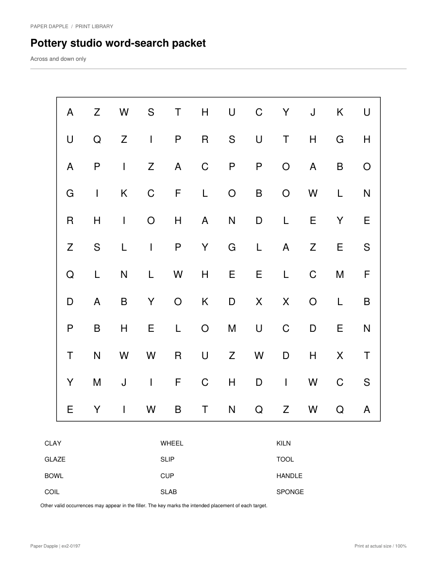 Preview of Pottery studio word-search packet